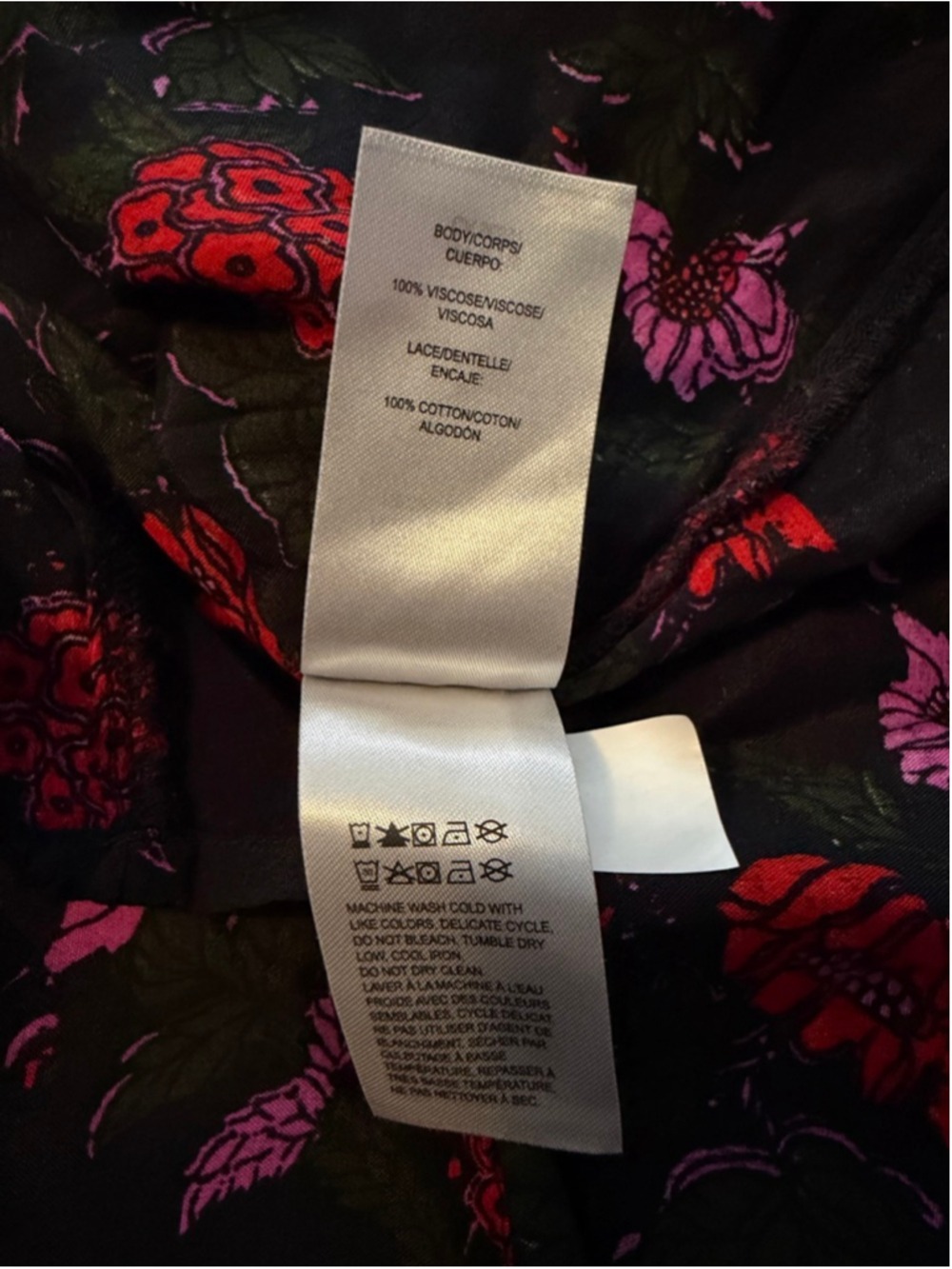 Lucky Brand Pink Red Floral Peasant Top Black Boho Blouse Medium - Picture 6 of 6